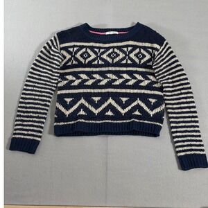 Rewind Womens Navy Blue Cream Fair Isle Striped Knit Sweater Size Large 0350